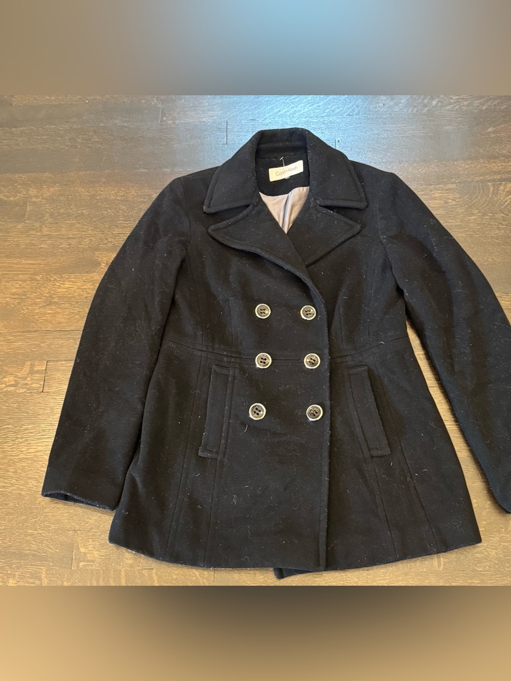 Calvin Klein Black Wool & Cashmere Double-Breasted Peacoat - Size 6